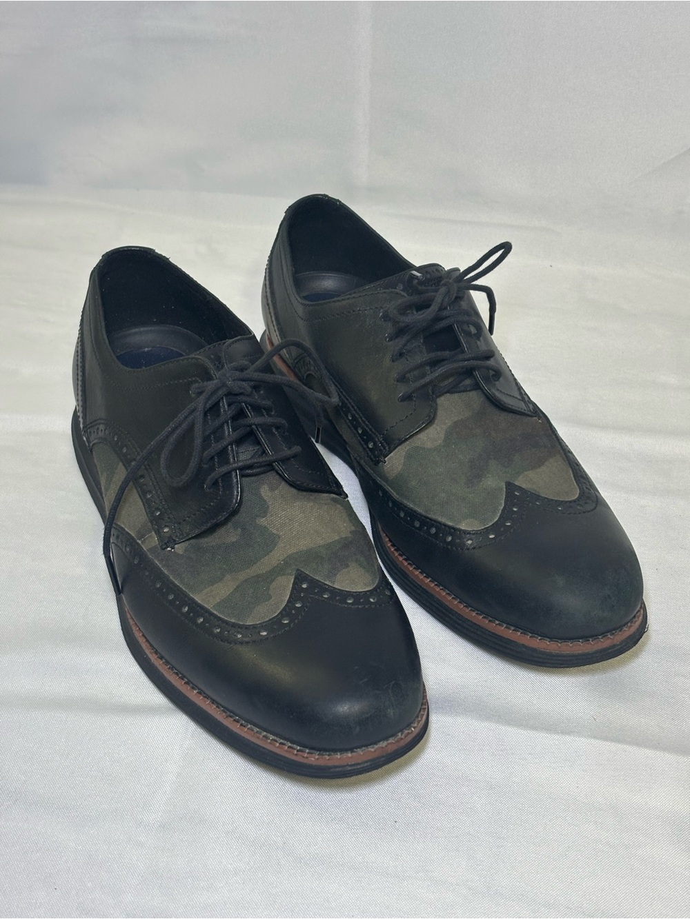 Cole Haan Grand Os Shortwing Wing Tip Oxford Black Camo Dress Shoe Sz 11 C29579